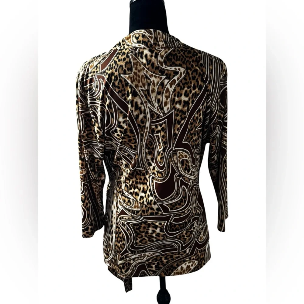 Carmen Marc Valvo Animal Print‎ Wrap Blouse top 3/4 sleeves Sz XL